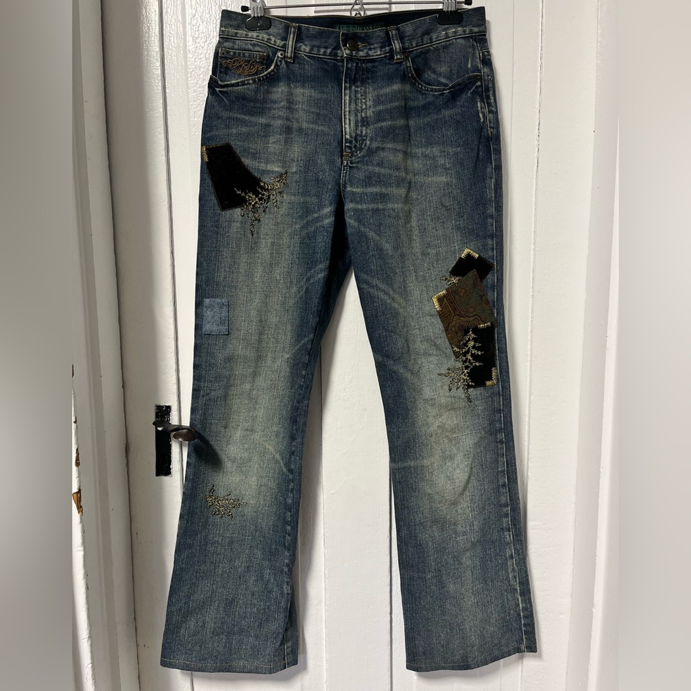 Lauren Ralph Lauren Patchwork Distressed Vintage blue wash Jeans size 6